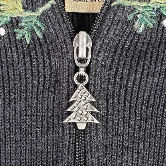 Woolrich Jacket Zip Up Women's Size Medium M Black Sweater Knit Christmas - Picture 5 of 10